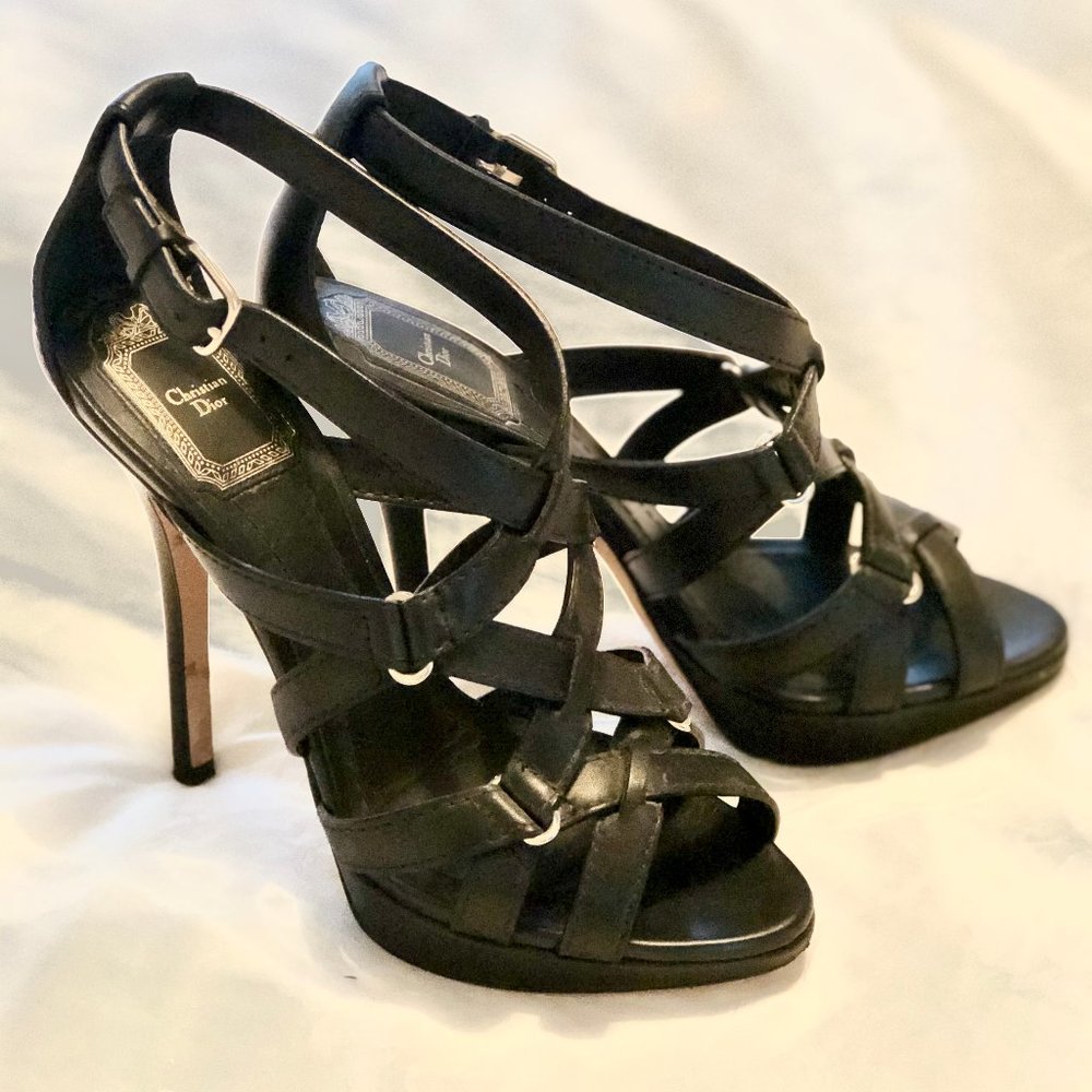 Christian Dior strappy black leather sandals